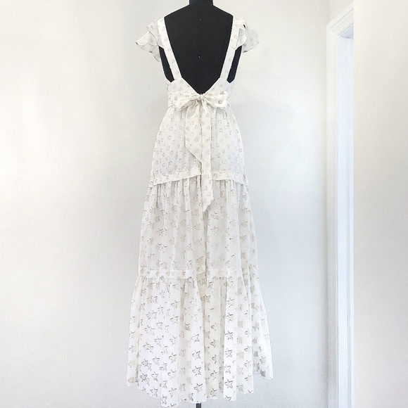 NWOT RARE White Temperley London Metallic Star Jacquard Silk Tiered Maxi Dress - Picture 14 of 16